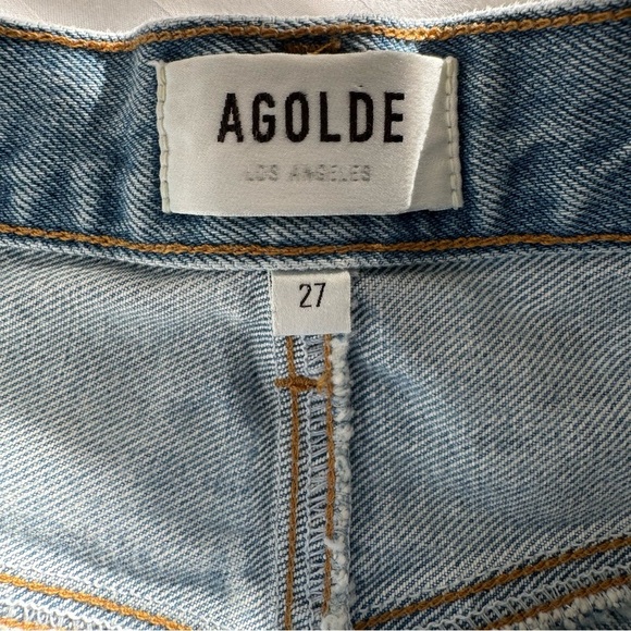 Agolde Criss Cross Buttonfly Distressed Denim Skirt Size 27 - Picture 11 of 13